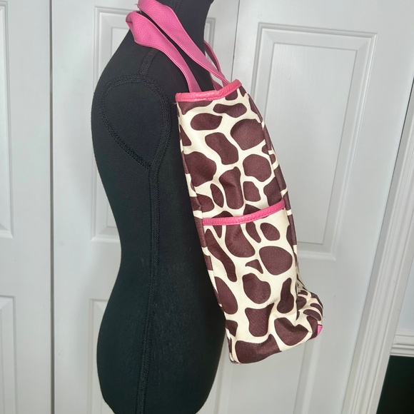 Toss Giraffe Print with Pink Faux Leather Trim and Zipper-Coated Canvas - Picture 3 of 5